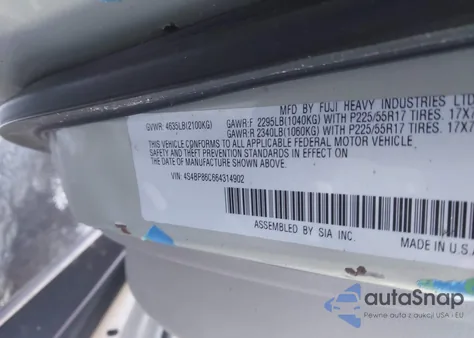 2006 Subaru Outback 3.0R L.l. Bean Edition из США, поврежденный, VIN 4S4BP86C664314902